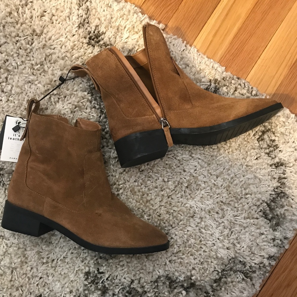 NWT Zara Brown Leather Boots EU 40